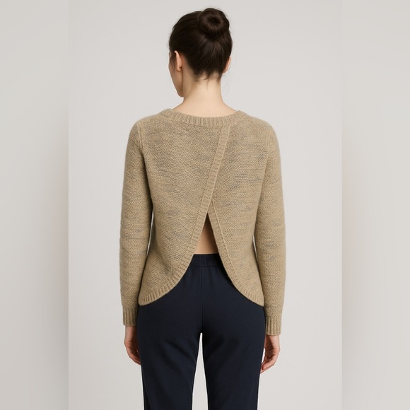 BananaRepublic metallic tulip italian wool sweater open back metallic tan sz M - Picture 1 of 10